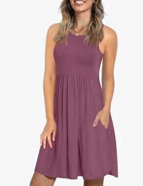 LONGYUAN Womens Stretchy Sun Tank Dress XL Purple Pockets NWOT